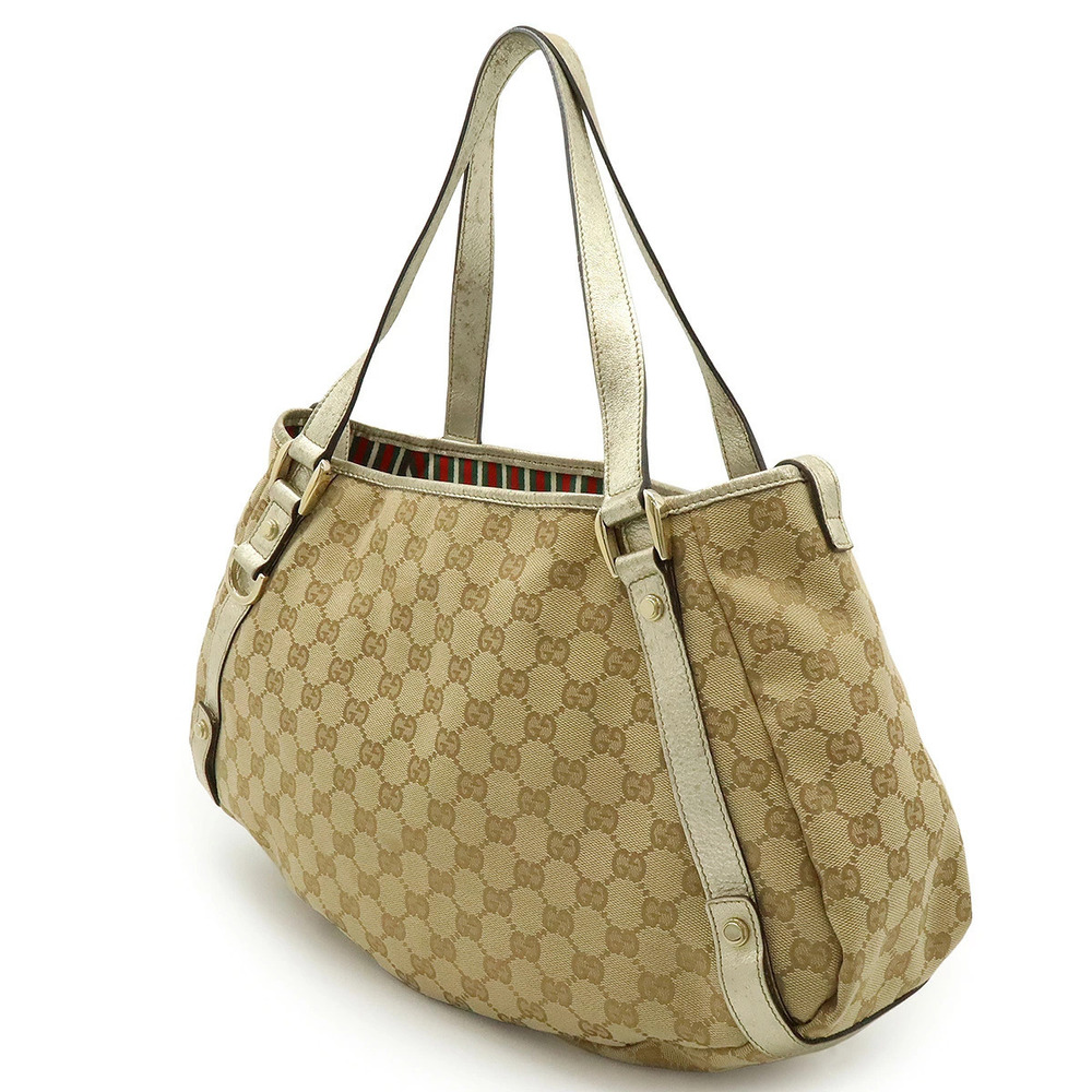 Gucci Shoulder GG Tote Cream Beige Canvas Bag Abbey Leather Cream Tan